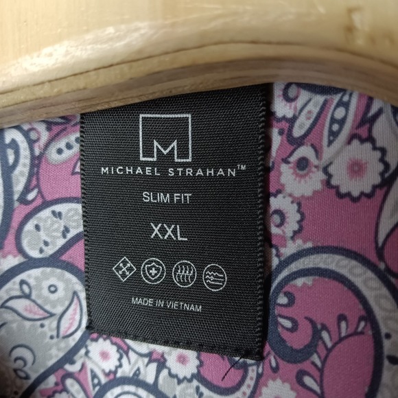 Michael Strahan Mens XXL Slim Fit Paisley Short Sleeve Button Down Shirt - Picture 6 of 13